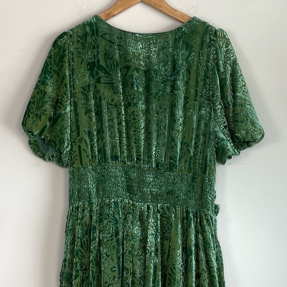 Anthropologie Puff Sleeve Burnout Velvet Maxi Dress Size 14 Whimsigoth Ethereal - Picture 8 of 11